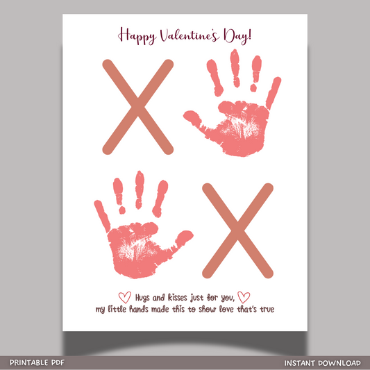 Valentines Day Handprint Holiday Crafts Printable, DIY XOXO Art for Kids