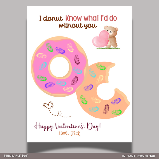 Valentines Fingerprint Holiday Crafts Printable, DIY Donut Art for Kids