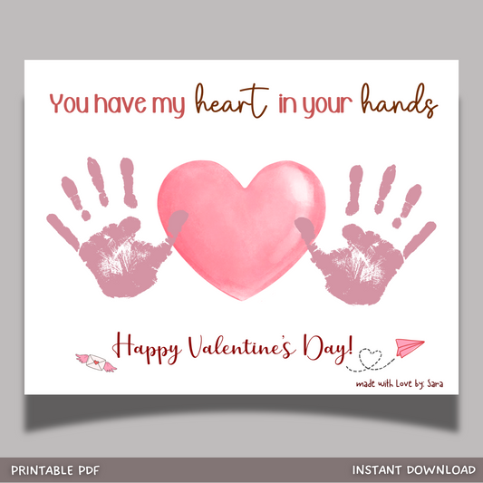 Valentines Handprint Holiday Crafts Printable, DIY Heart Art for Kids