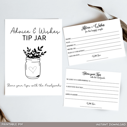 Wedding Advice Bride & Groom Well Wishes Cards Printable