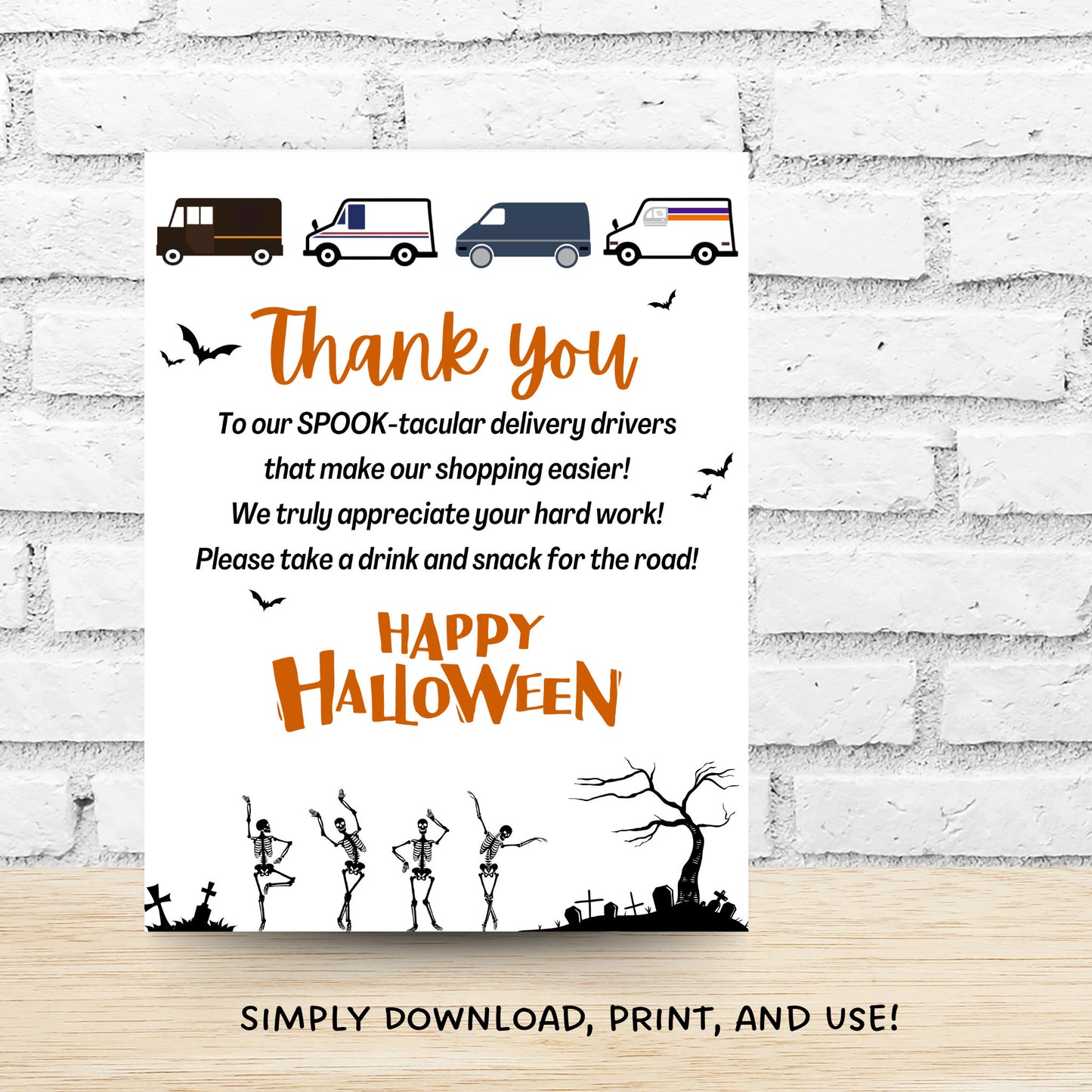 Halloween Delivery Driver Appreciation Sign, Thank You Sign, Snack & Drink Sign, Mail Carrier Treat Basket Printable Sign Halloween Delivery