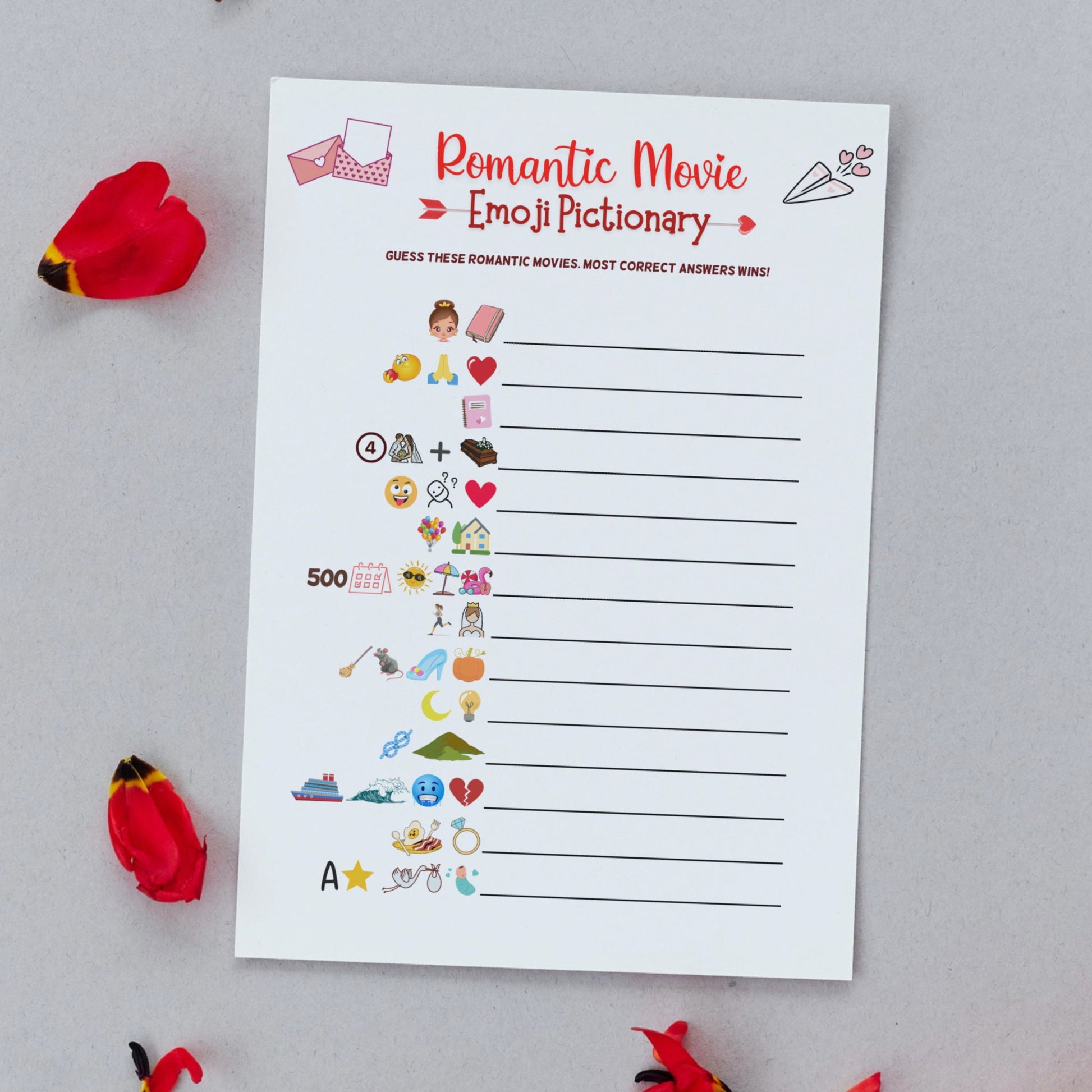 Valentine's Day Emoji Pictionary Game Bundle Printable, Fun Romantic Movie Emoji Game for Adults & Kids, Party Game, Galentines Day Activity