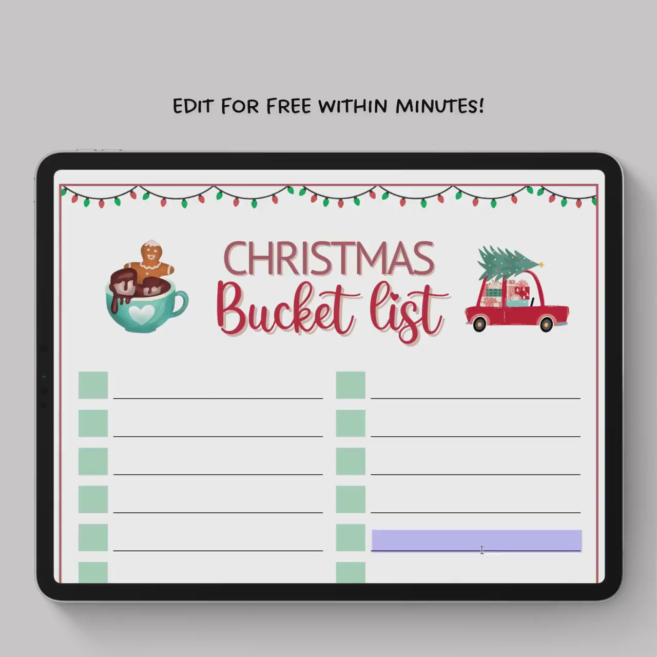 Christmas Bucket List Editable &amp; Printable, Xmas Holiday Family Activi ...