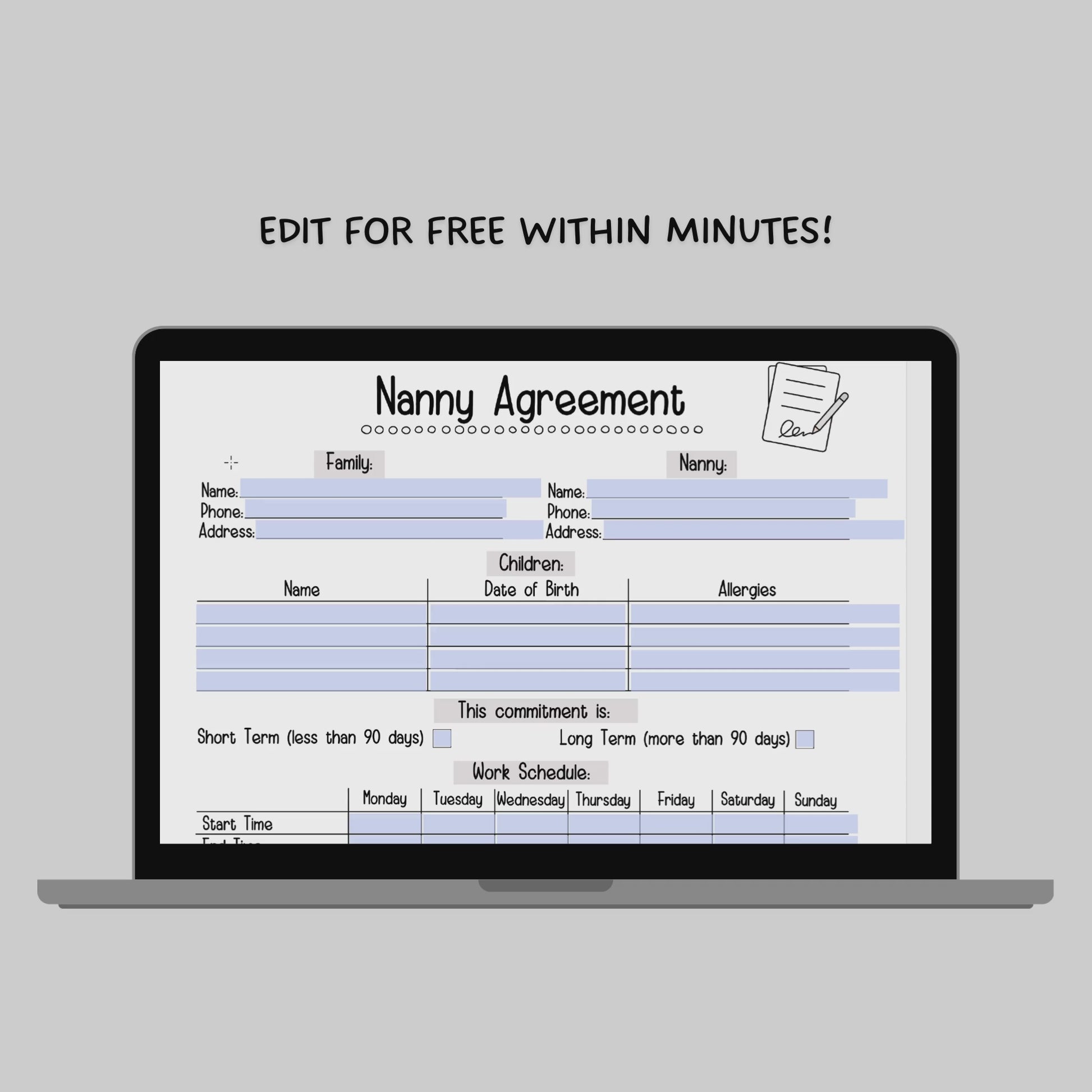 Nanny Agreement Worksheet Editable, Printable Babysitter Contract – Scribbled LLC nanny-agreement-worksheet-editable-printable-babysitter-contract-scribbled-llc