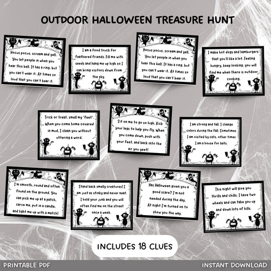 Outdoor Halloween Treasure Hunt For Kids, Halloween Scavenger Hunt Clues Printable, Halloween Party Games, Kids Fun Halloween Activity