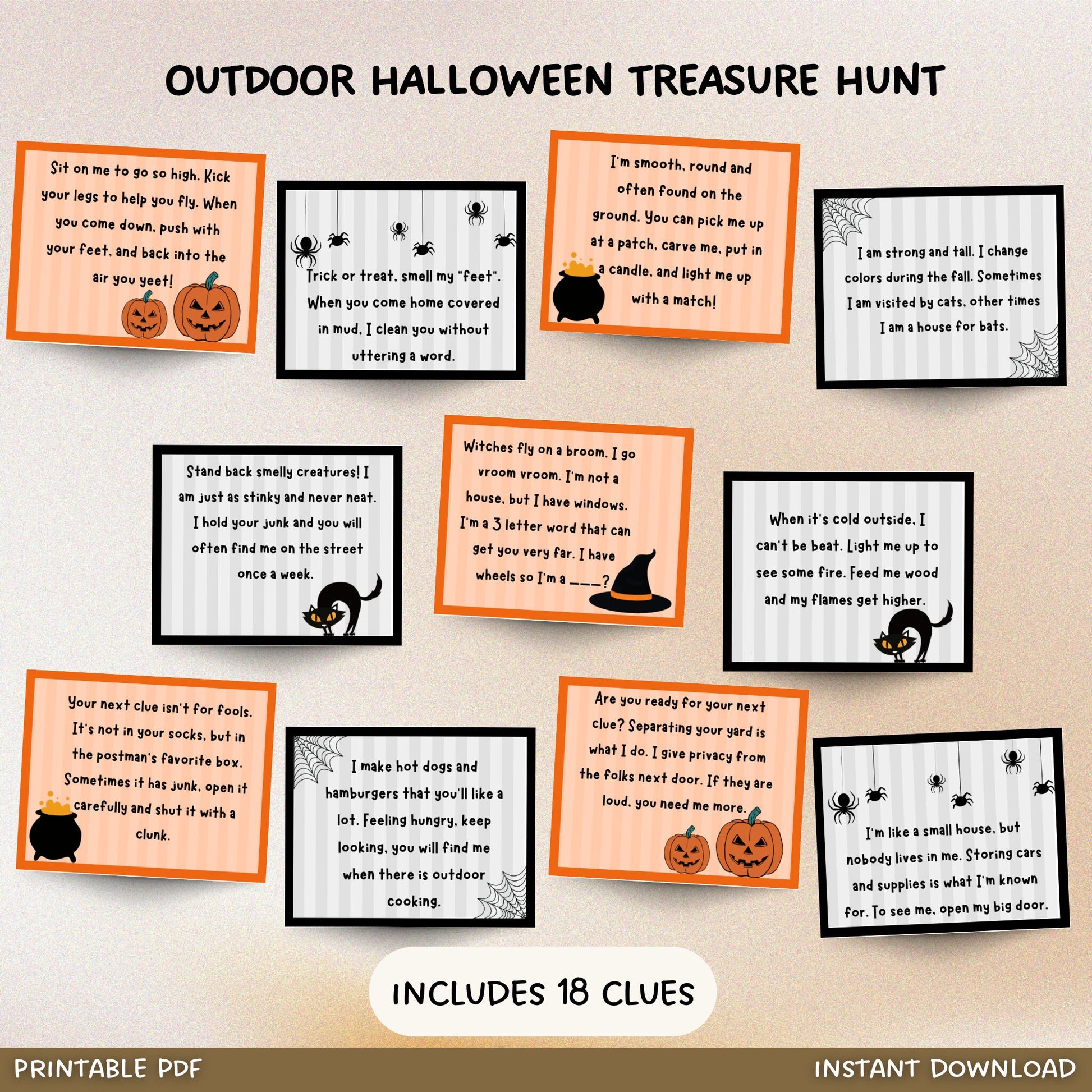 Outdoor Halloween Scavenger Hunt For Kids, Halloween Treasure Hunt Clues Printable, Kids Fun Halloween Activity, Halloween Party Games