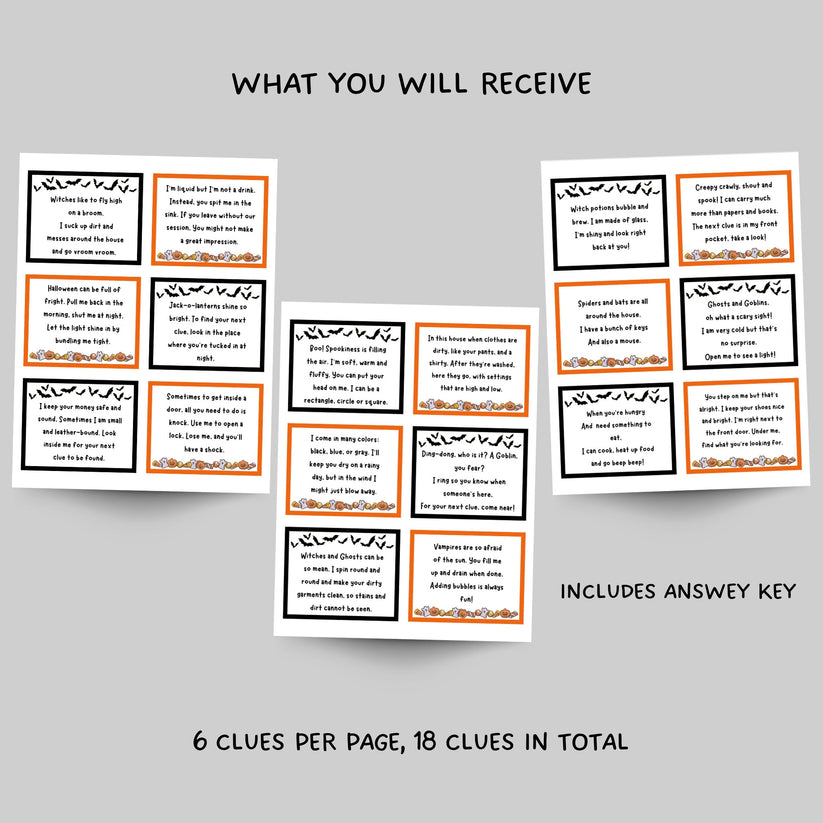 Indoor Halloween Treasure Hunt For Kids, Printable Scavenger Hunt Clue ...