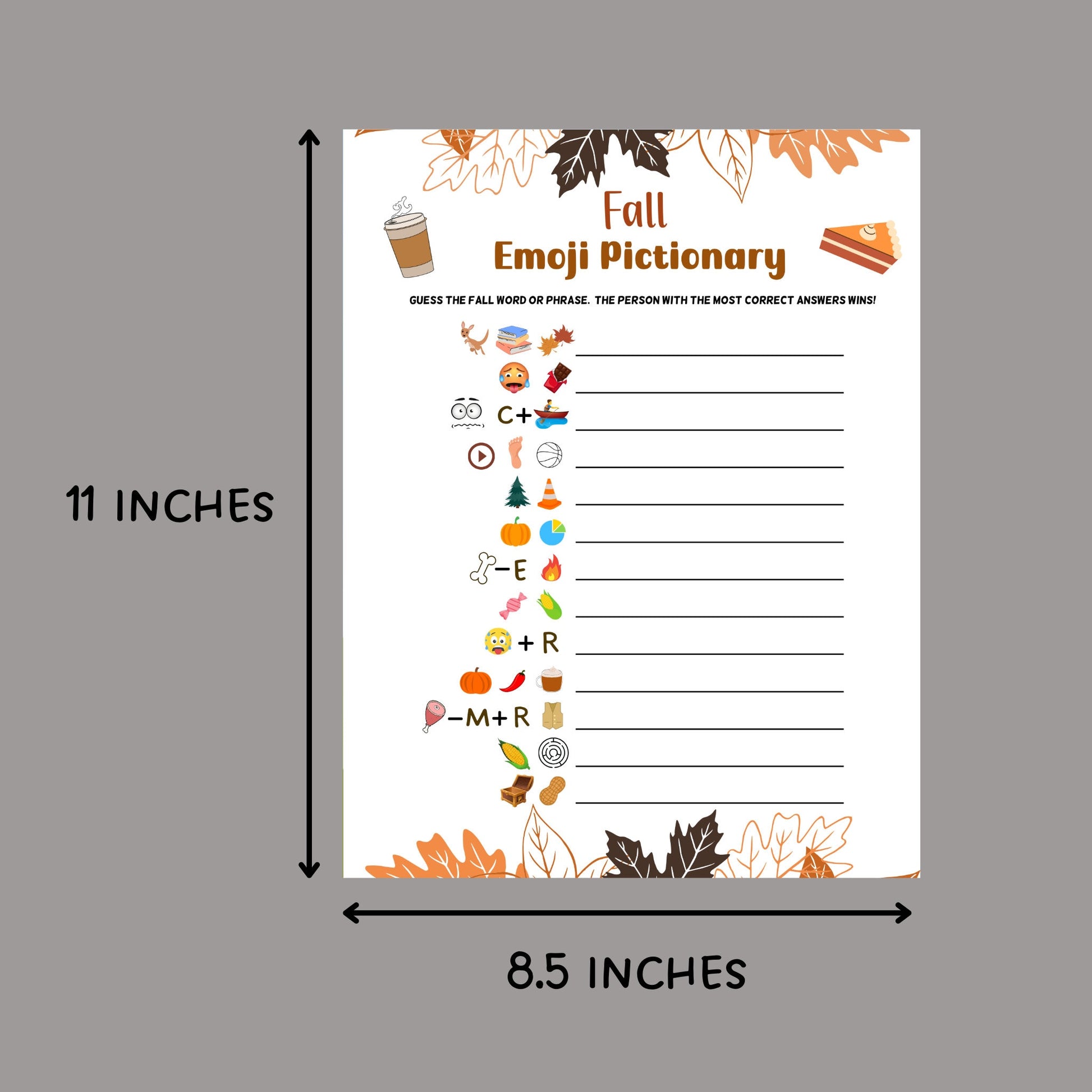 Fall Emoji Pictionary Game Printable, Fun Autumn Games, Emoji Game, Fall Time Activities for Adults & Kids, Family Activity Thanksgiving