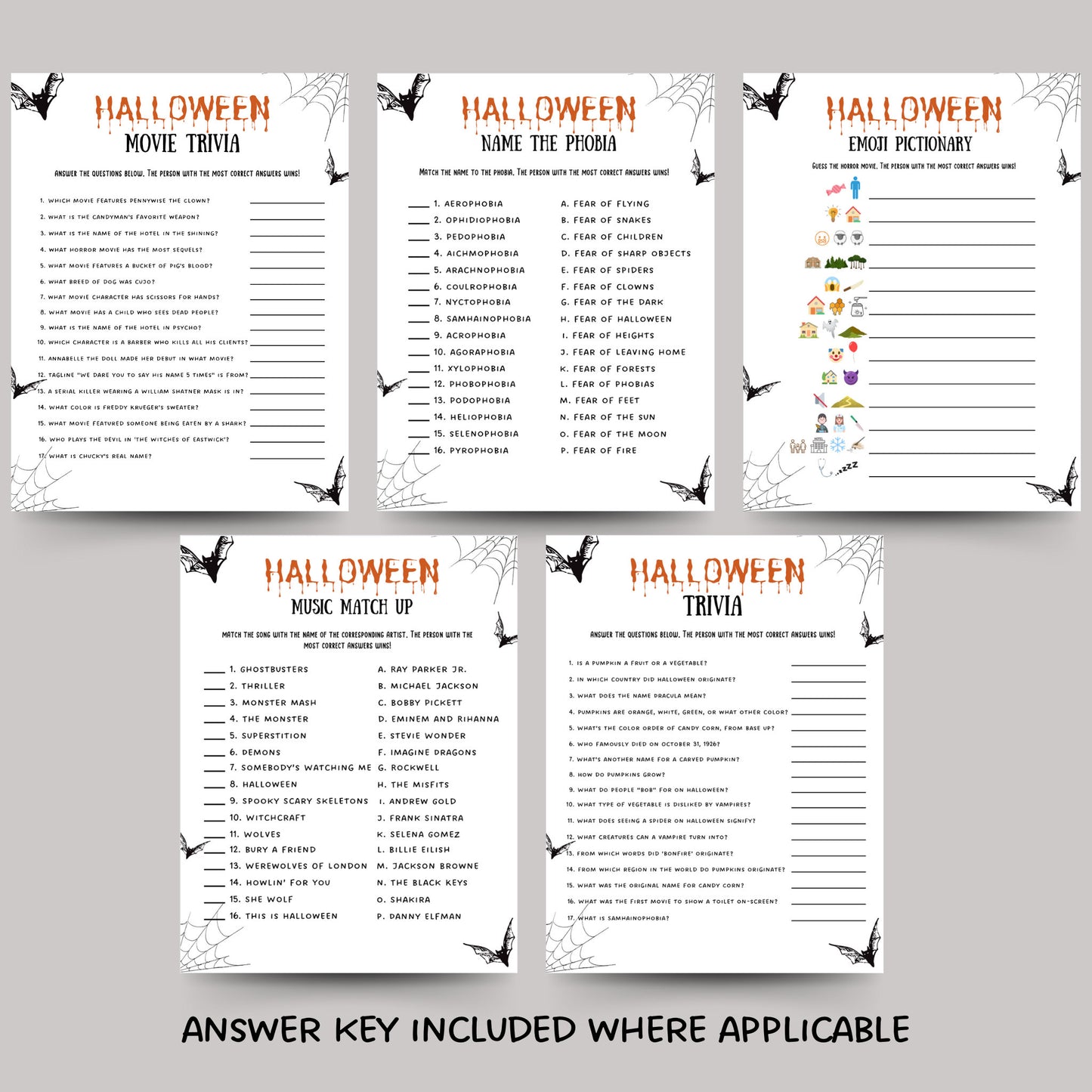 Halloween Party Games Printable, Party Games Bundle Teens/Adults, Halloween Theme Fun Party Games, Teen Party Games, Emoji Pictionary Quiz