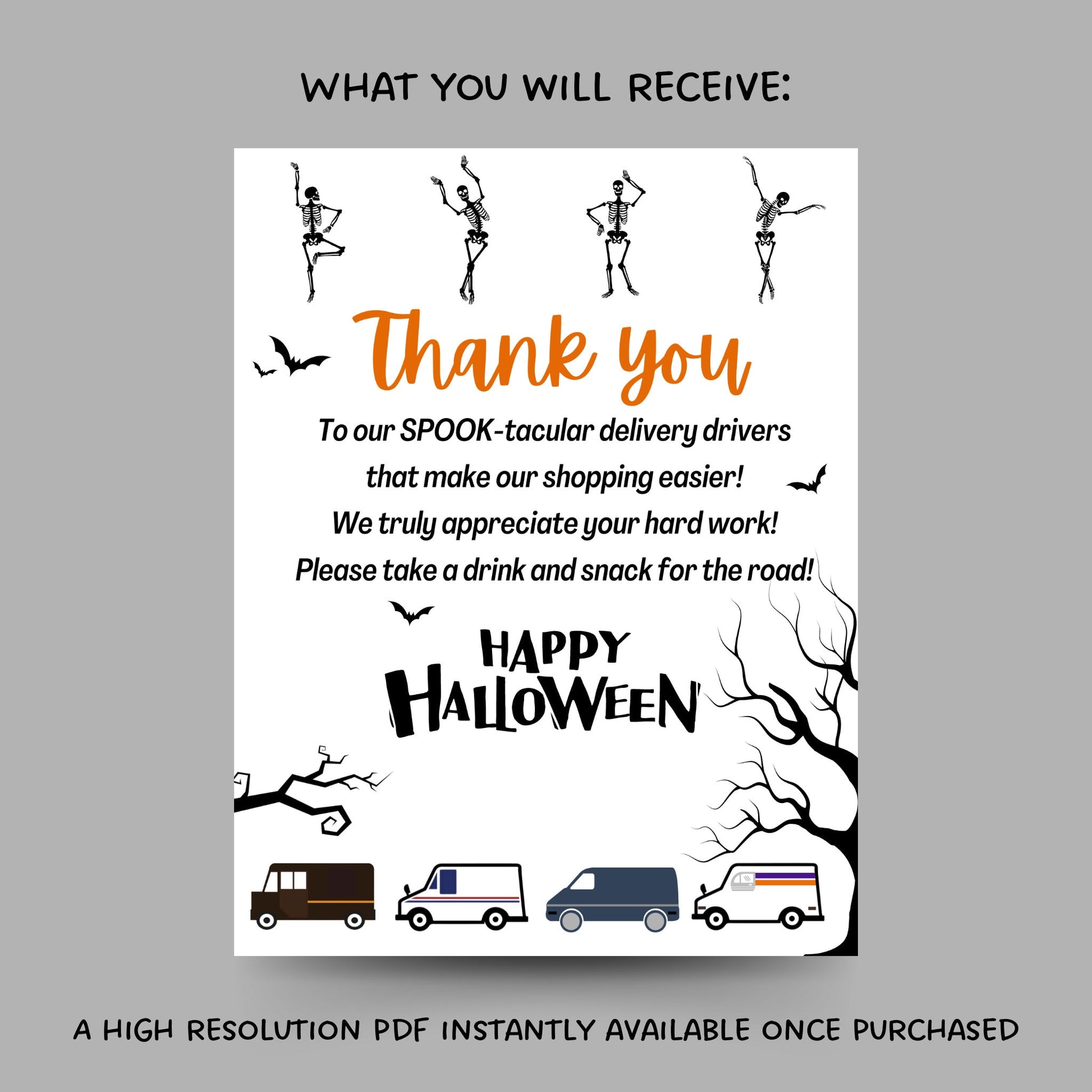 Thank You Snack & Drink Sign, Halloween Delivery Driver Appreciation Sign, Mail Carrier Treat Basket Printable Sign, Essential Worker Sign