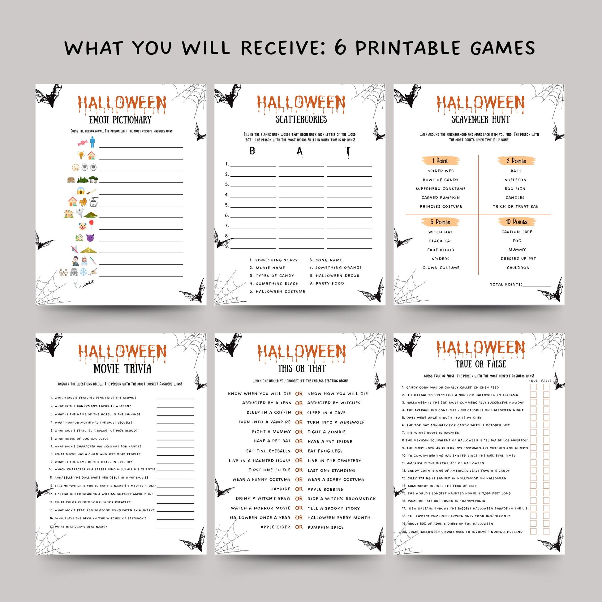 Halloween Party Games Printable, Party Games Bundle Teens/Adults, Emoji Pictionary Quiz, Halloween Themed Fun Party Games, Teen Party Games