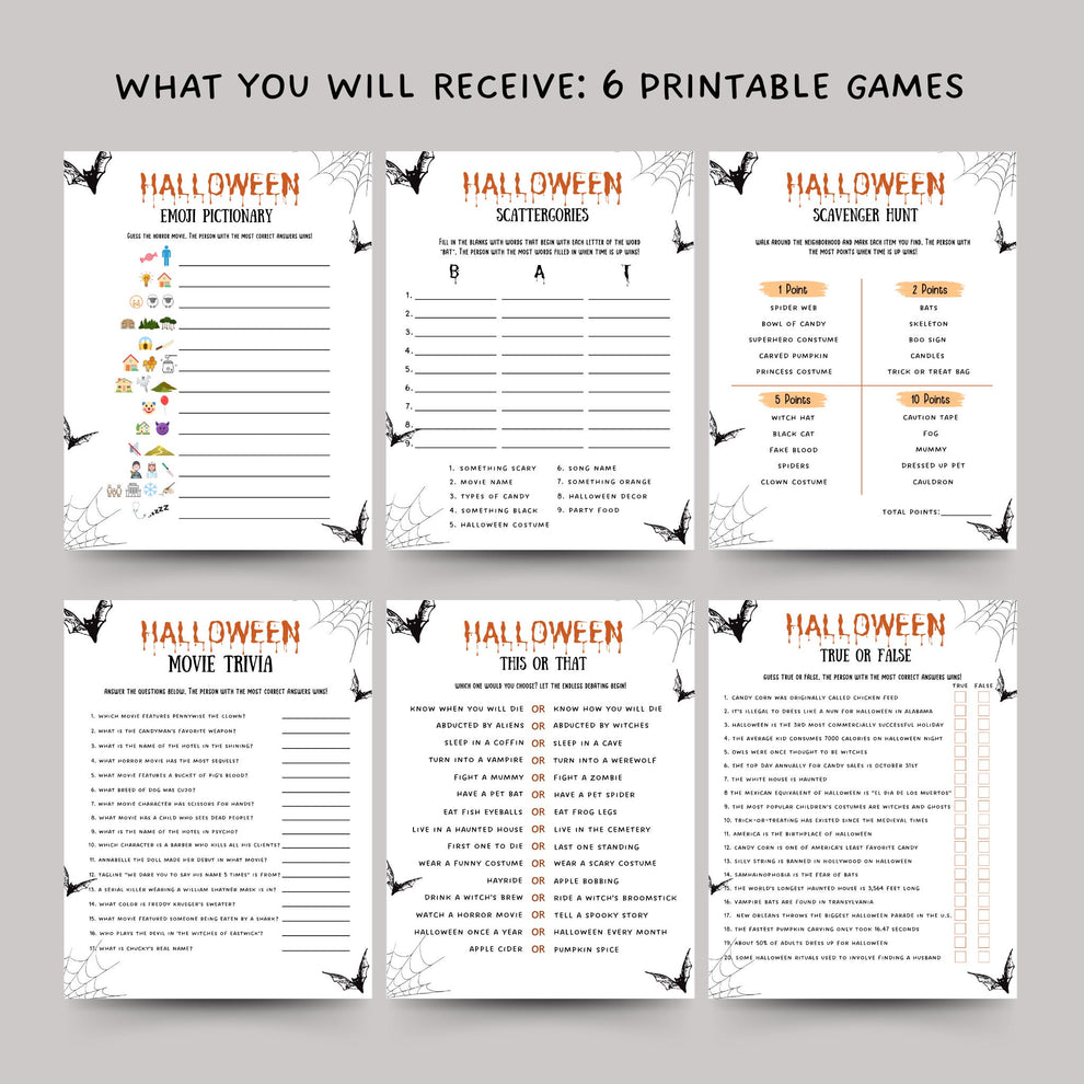 6 Halloween Party Games Bundle Printable For Teens/Adults – Scribbled LLC