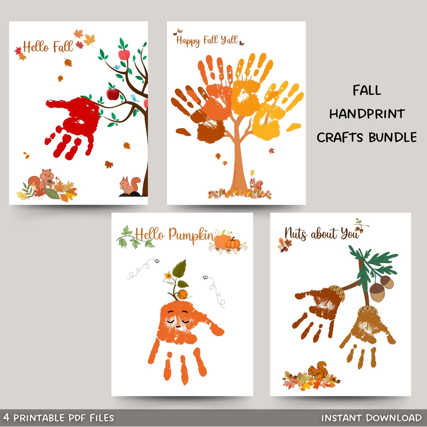 Fall Handprint Crafts Printable, DIY Autumn Art For Baby Toddler Kids, Memory Keepsake, Preschool Daycare Activity, Seasonal Gift Card Ideas