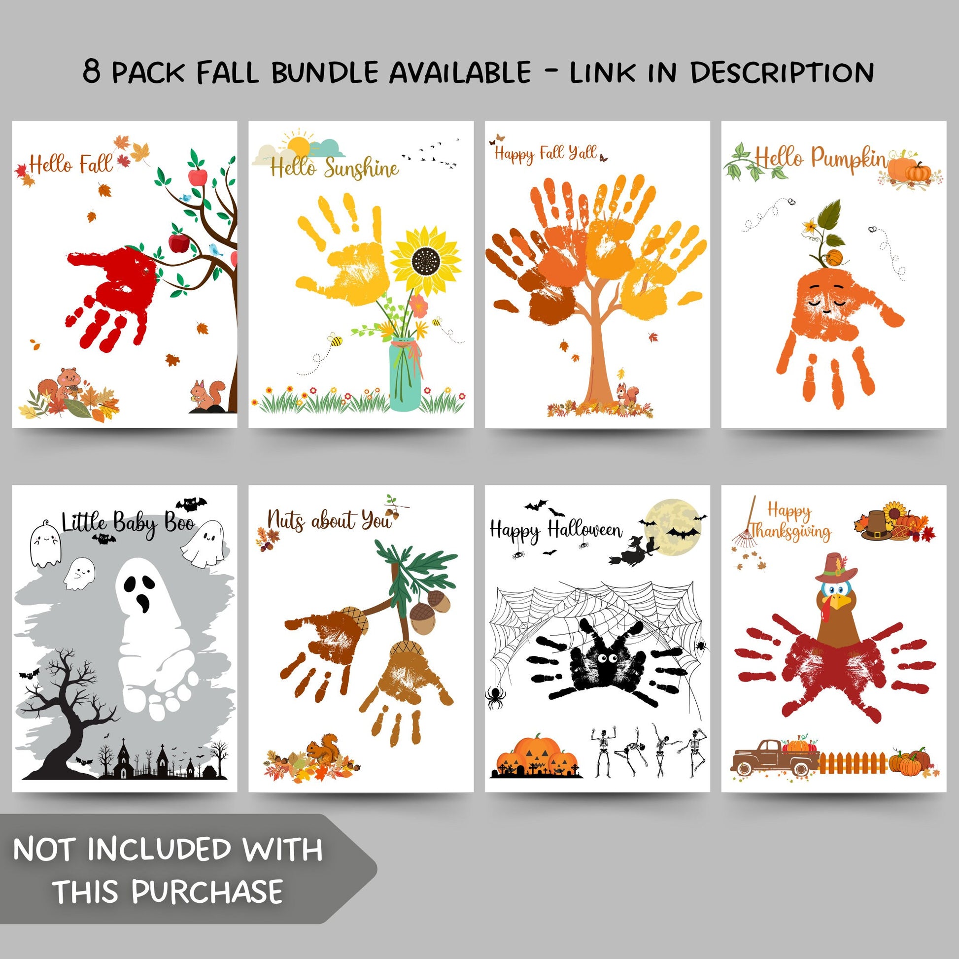Fall Handprint Crafts Printable, DIY Autumn Art For Baby Toddler Kids, Memory Keepsake, Preschool Daycare Activity, Seasonal Gift Card Ideas