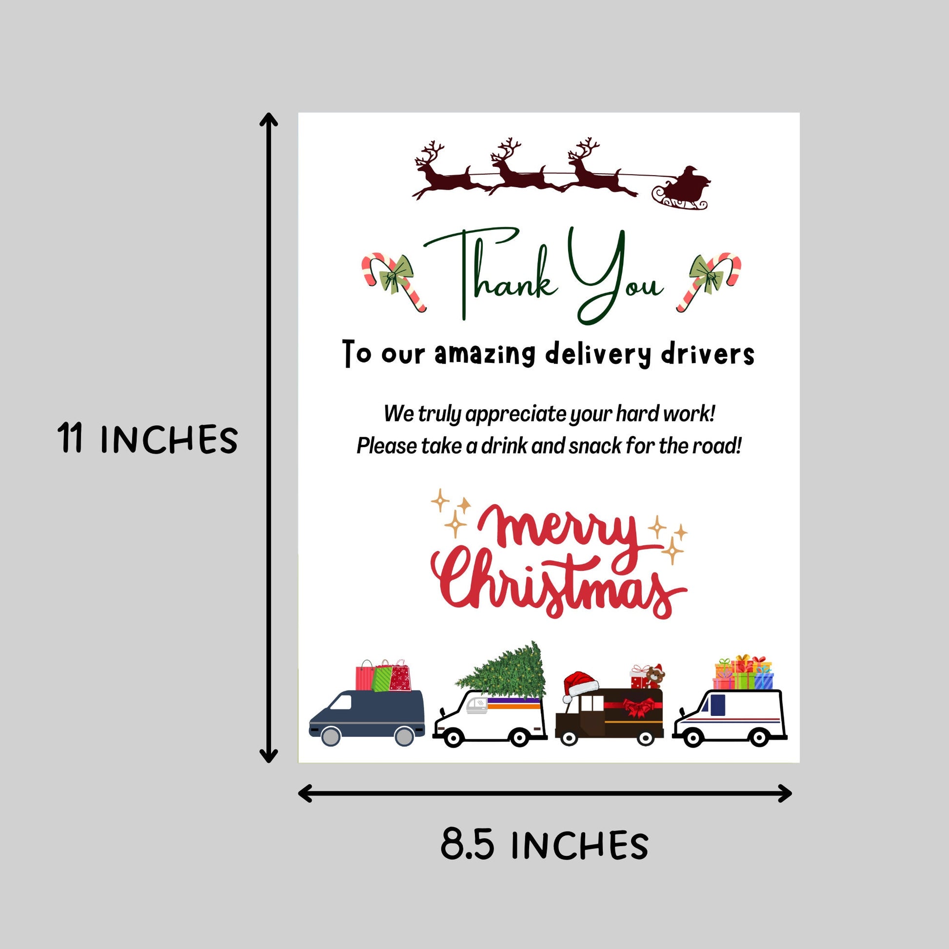 Delivery Driver Thank You Snack & Drink Sign, Christmas Delivery Driver Appreciation Sign, Mail Carrier Treat Basket Printable Sign