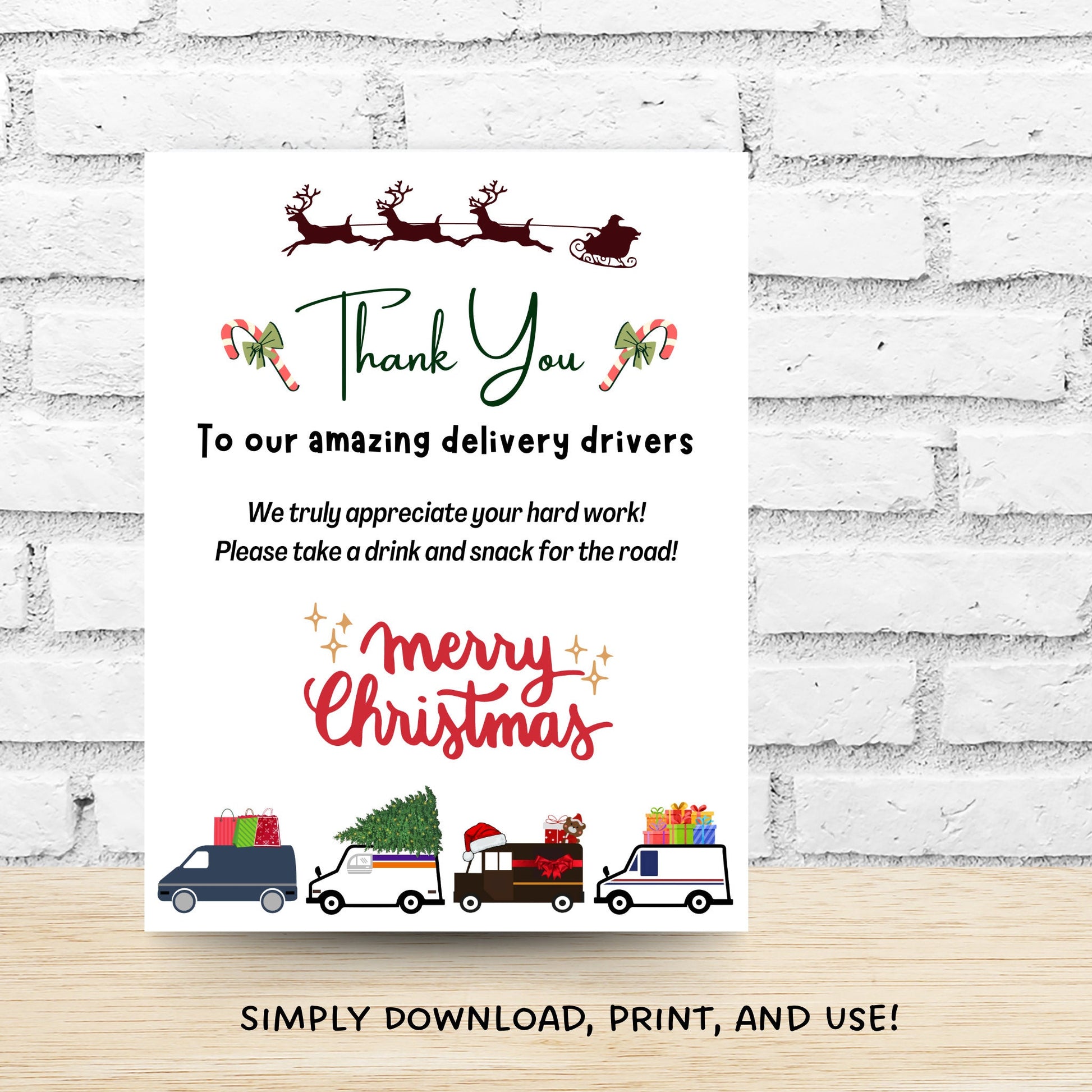 Delivery Driver Thank You Snack & Drink Sign, Christmas Delivery Driver Appreciation Sign, Mail Carrier Treat Basket Printable Sign