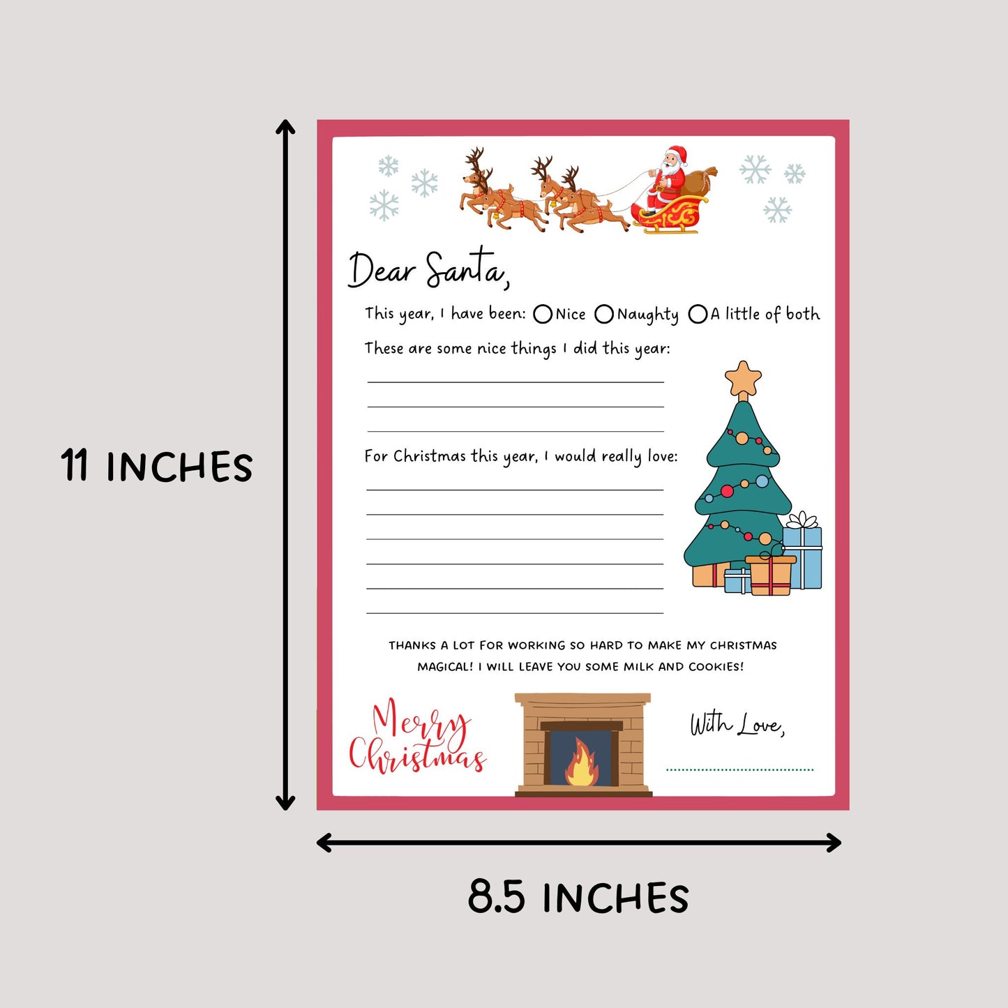 Letter to Santa Claus Printable, Dear Santa Letter, Kids Christmas Wish List, Fun Christmas Activity for Kids, Dear Santa Wish List Template