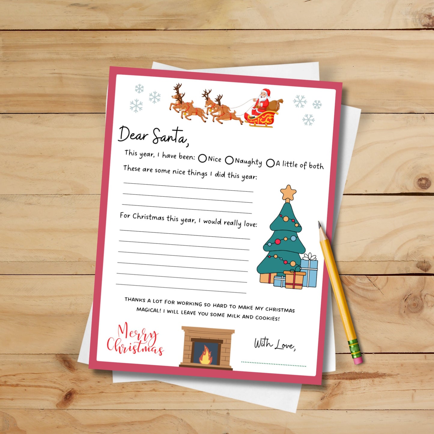 Letter to Santa Claus Printable, Dear Santa Letter, Kids Christmas Wish List, Fun Christmas Activity for Kids, Dear Santa Wish List Template