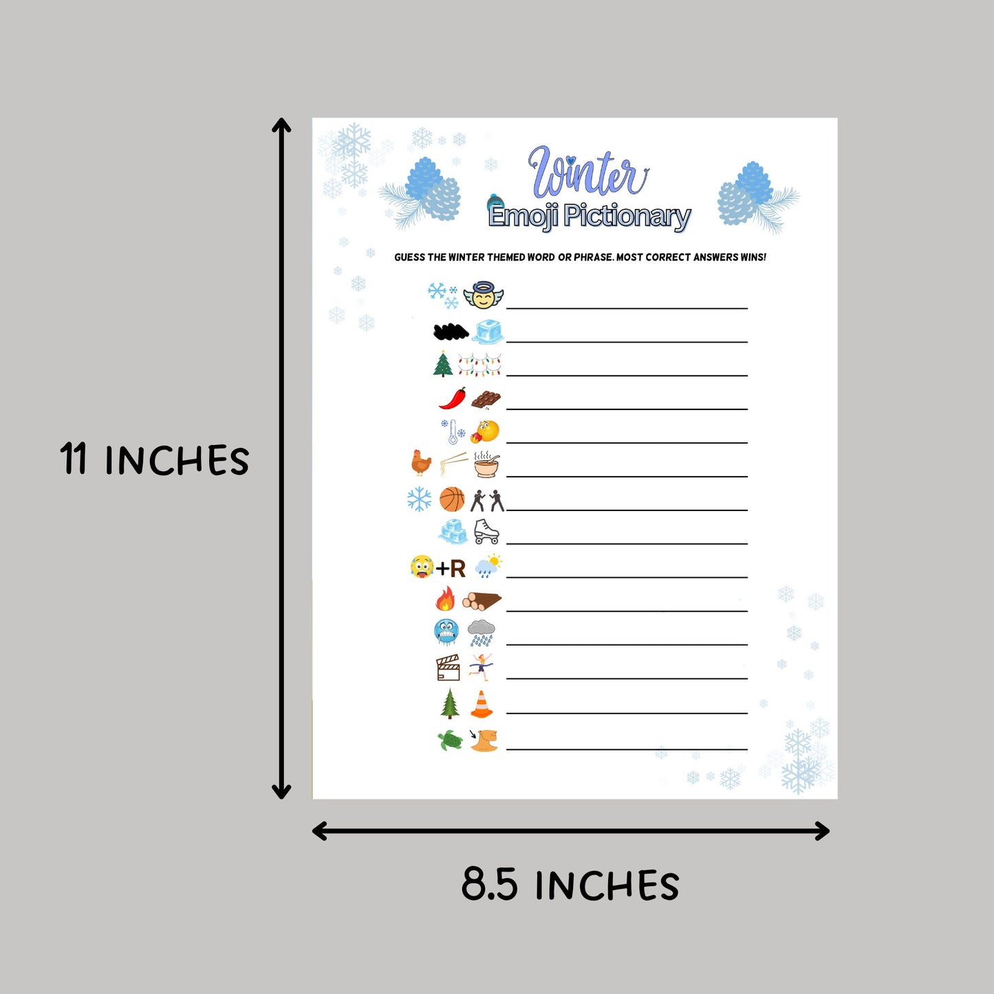 Winter Emoji Pictionary Game Printable, Family Holiday Activity