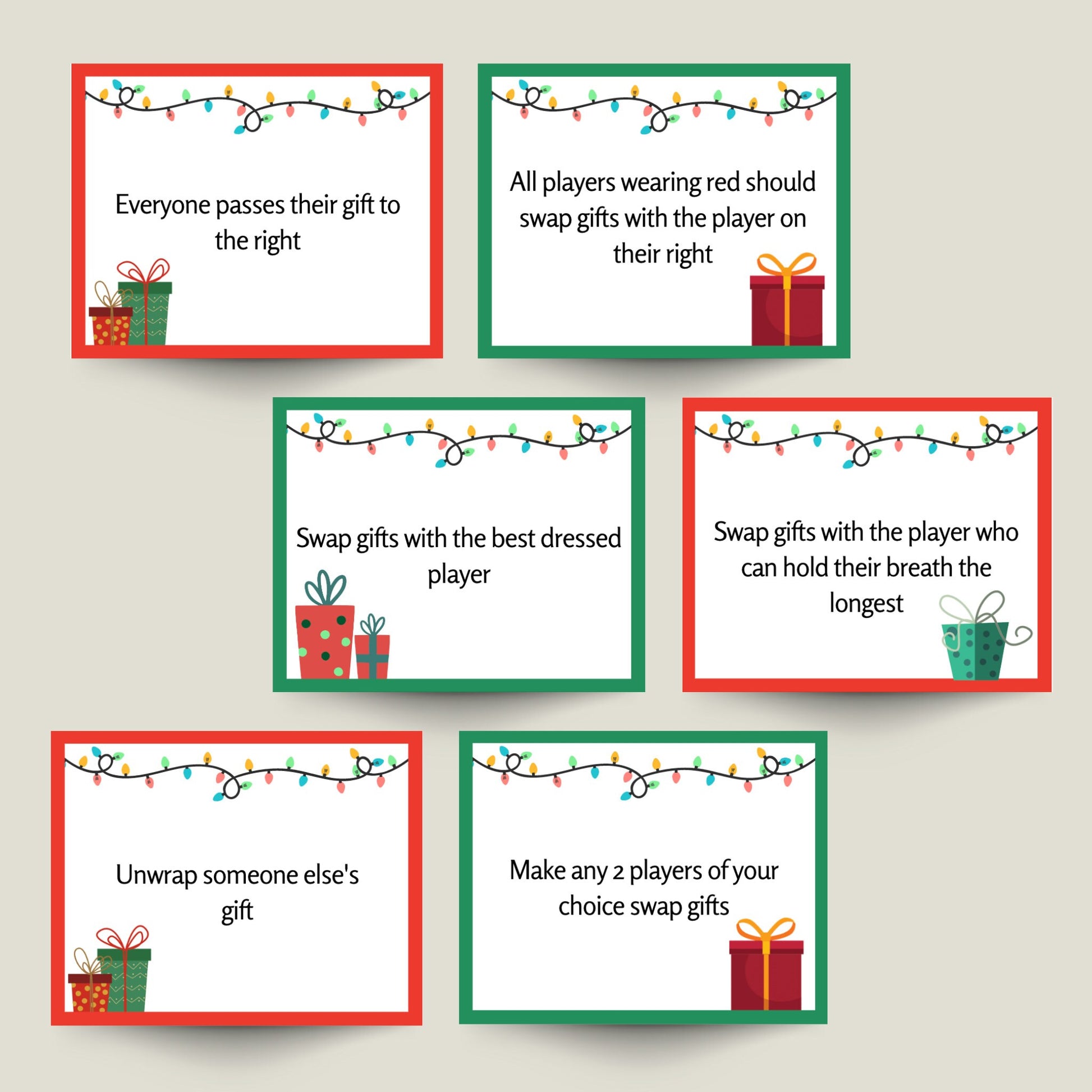 Christmas Gift Exchange Game Printable, White Elephant, Yankee Swap, Dirty Santa, Christmas Party Family Game, Holiday Present Swap Cards