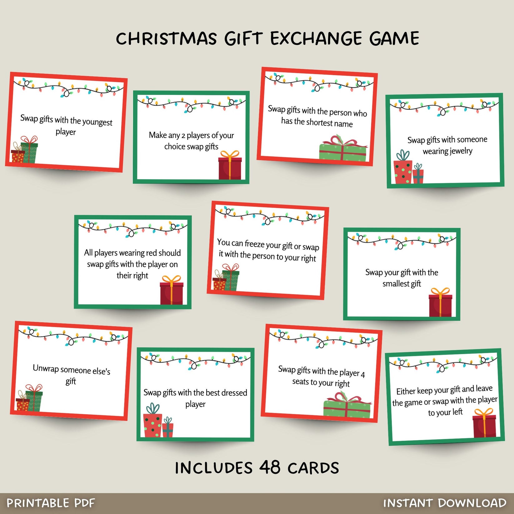 Christmas Gift Exchange Game Printable, White Elephant Yankee Swap