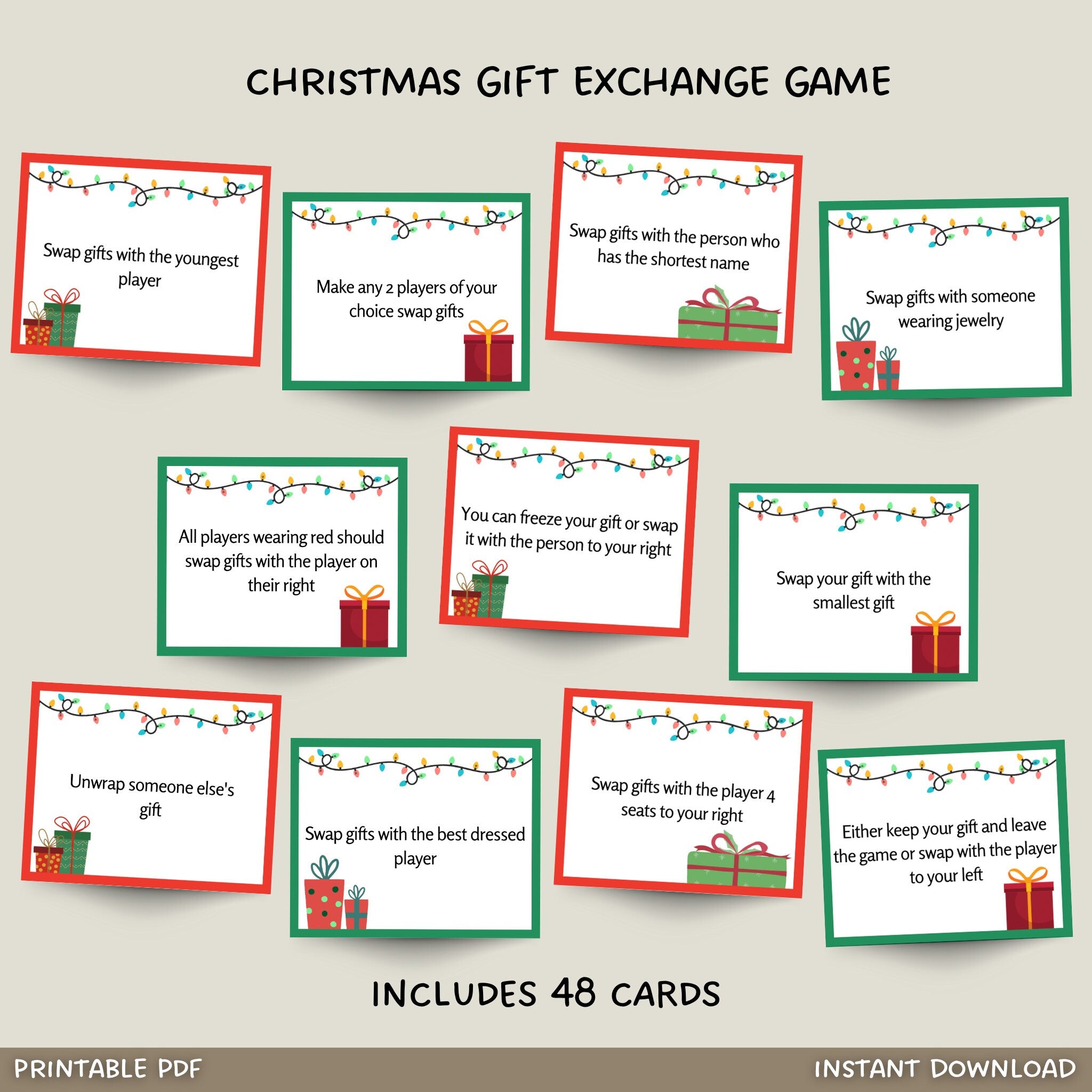 christmas gift exchange game printable, white elephant yankee swap