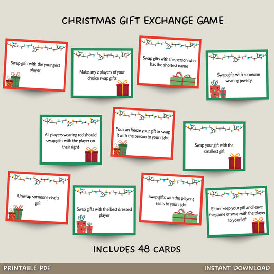 Christmas Gift Exchange Game Printable, White Elephant, Yankee Swap, Dirty Santa, Christmas Party Family Game, Holiday Present Swap Cards