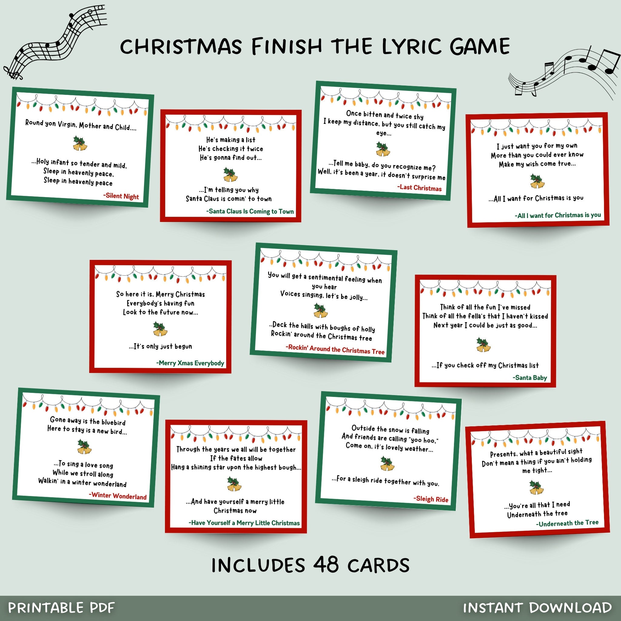 Christmas Finish The Lyric Game Printable, Xmas Carol Finish the Song ...