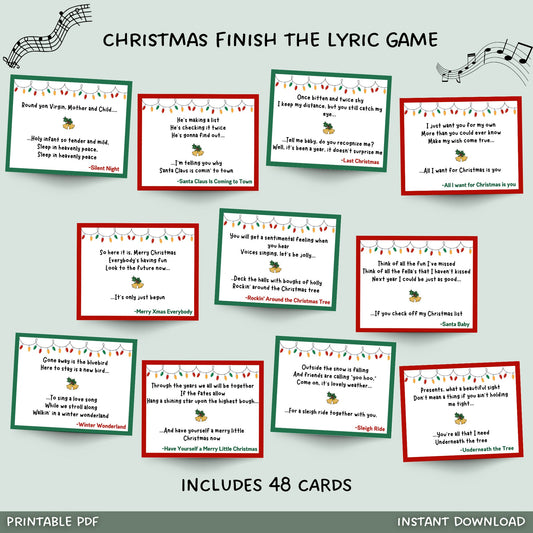 Christmas Finish The Lyric Game Printable, Christmas Carol Finish the Phrase, Finish the Song Xmas Party, Office Party, Family Dinner Party