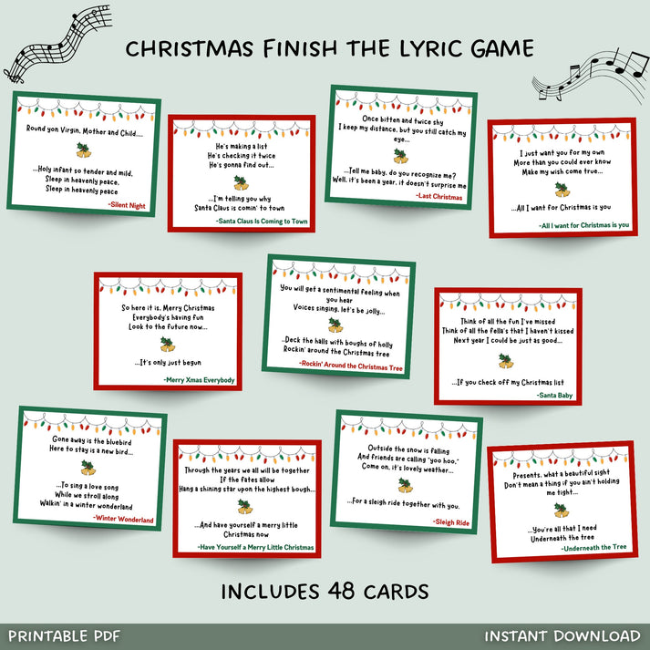 Christmas Finish The Lyric Game Printable, Xmas Carol Finish the Song