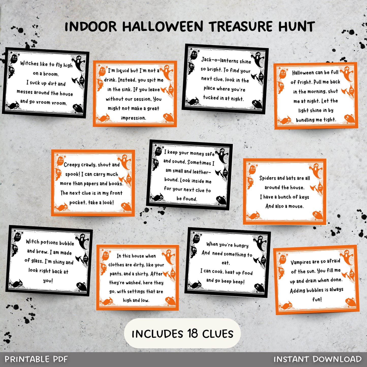 Indoor Halloween Scavenger Hunt For Kids, Halloween Treasure Hunt Clues Printable, Halloween Party Games, Kids Halloween Activity Games