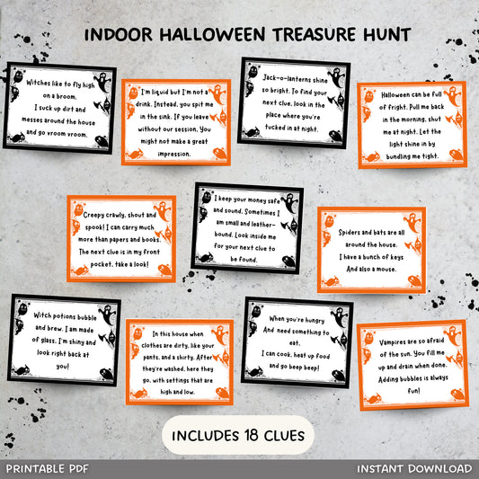 Indoor Halloween Scavenger Hunt For Kids, Halloween Treasure Hunt Clues Printable, Halloween Party Games, Kids Halloween Activity Games