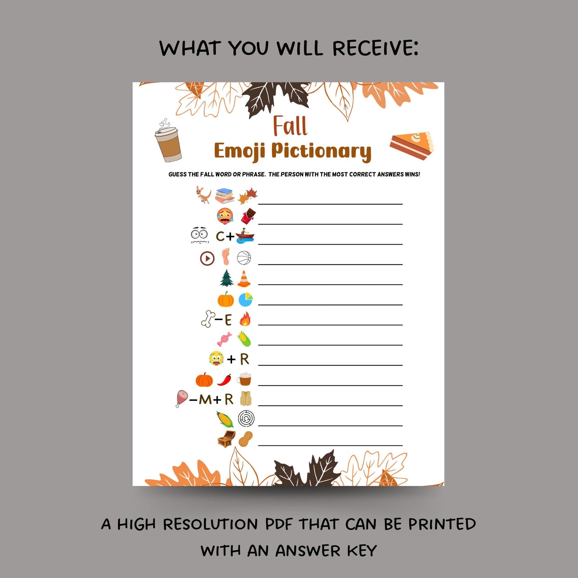Fall Emoji Pictionary Game Printable, Fun Autumn Games, Emoji Game, Fall Time Activities for Adults & Kids, Family Activity Thanksgiving