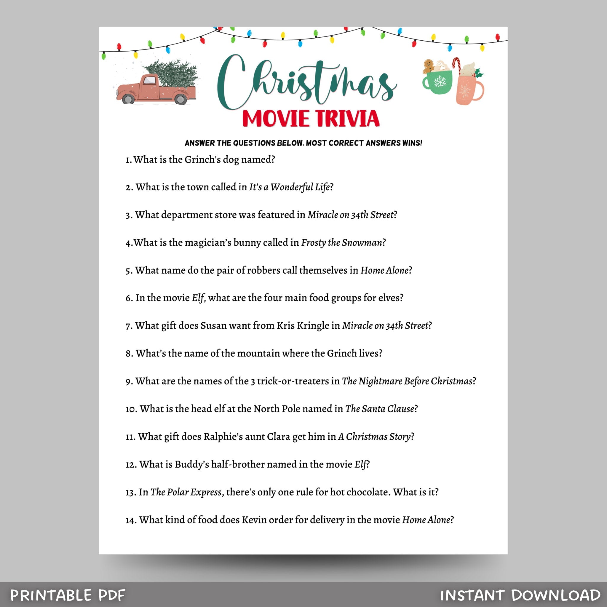 Christmas Movie Trivia Game Printable – Scribbled LLC