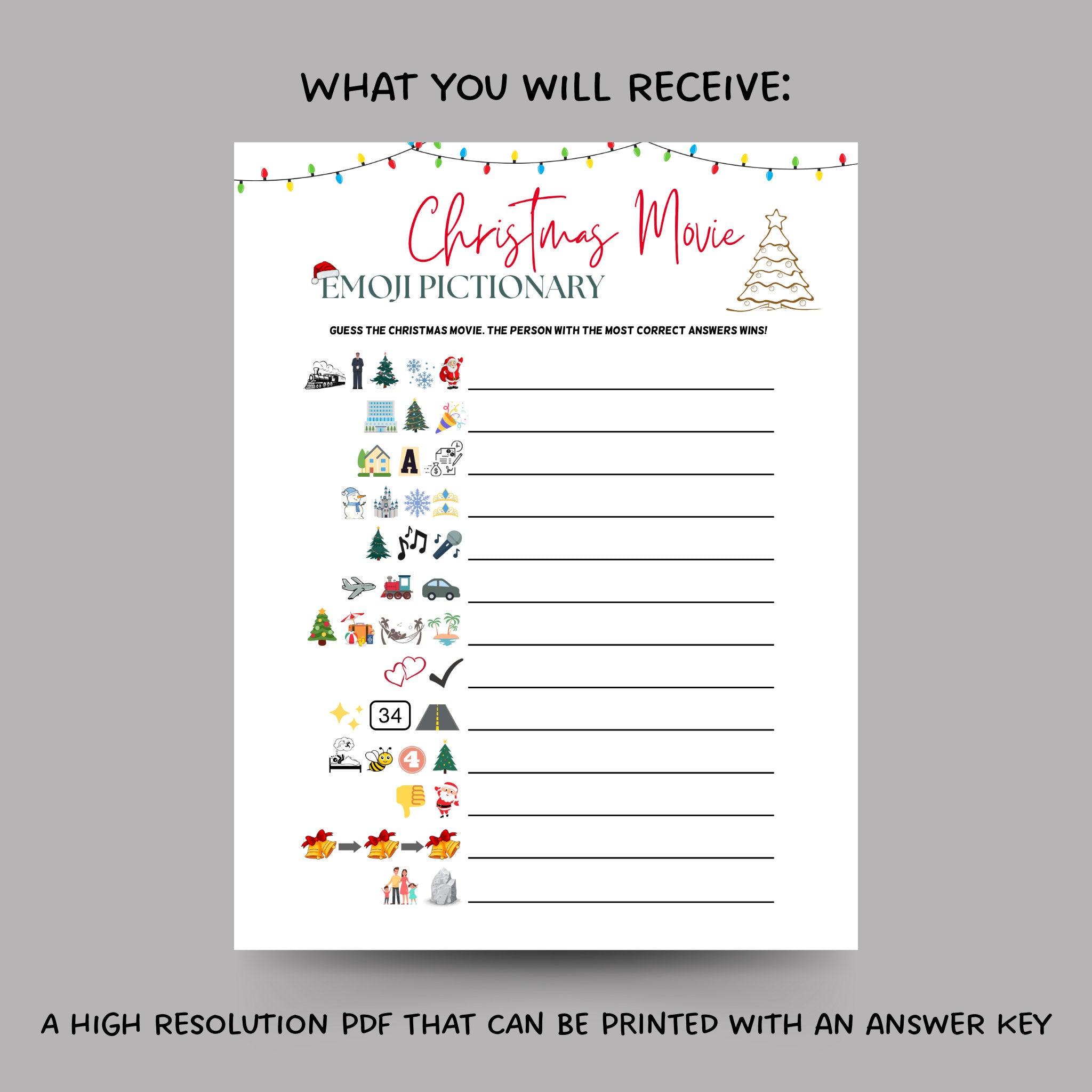 christmas movies emoji pictionary game printable – scribbled llc