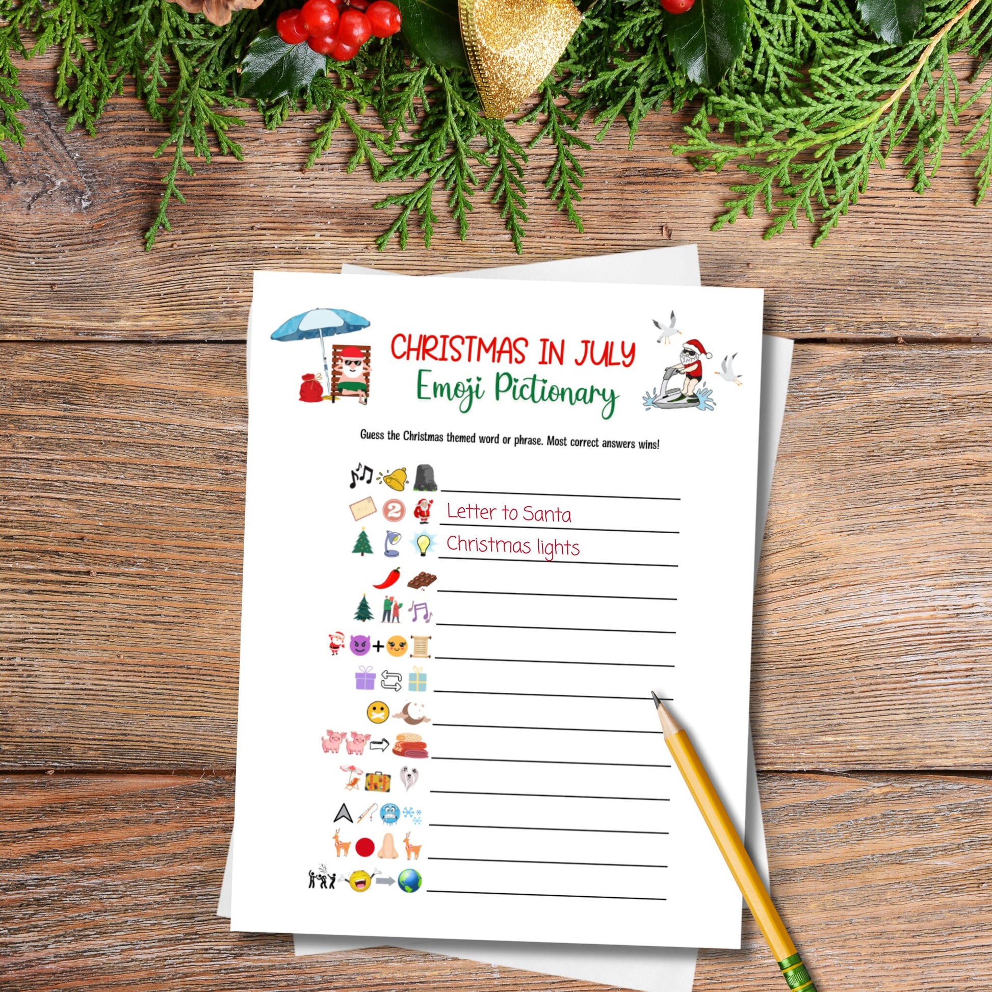 Christmas in July Games Printable, Summer Christmas Party, Fun Family Activity Ideas for Kids and Adults, Tropical Office Party, Xmas Trivia