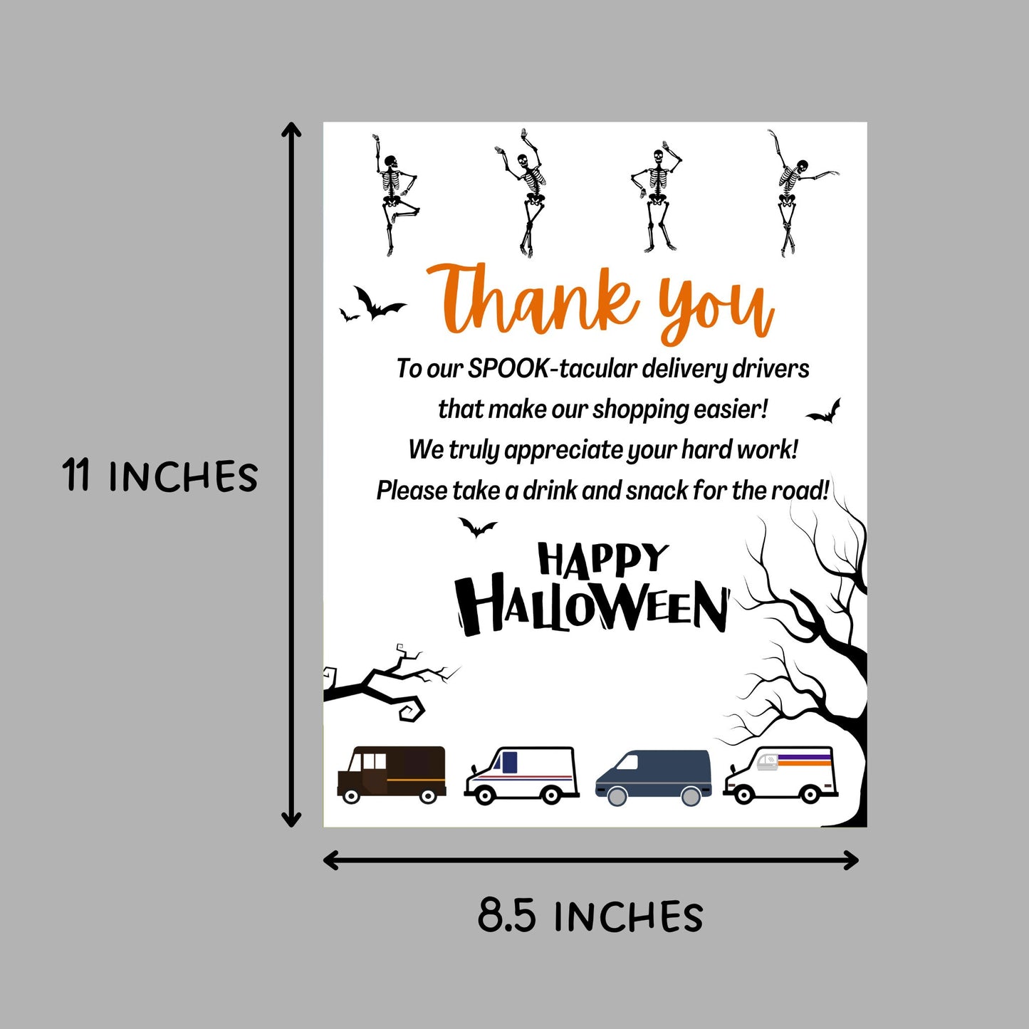 Thank You Snack & Drink Sign, Halloween Delivery Driver Appreciation Sign, Mail Carrier Treat Basket Printable Sign, Essential Worker Sign