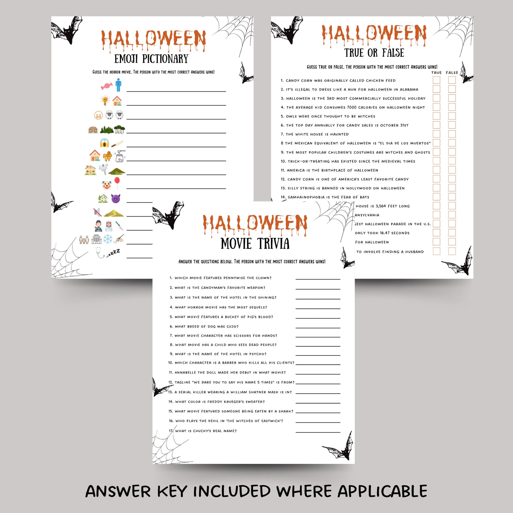 Halloween Party Games Printable, Party Games Bundle Teens/Adults, Emoji Pictionary Quiz, Halloween Themed Fun Party Games, Teen Party Games