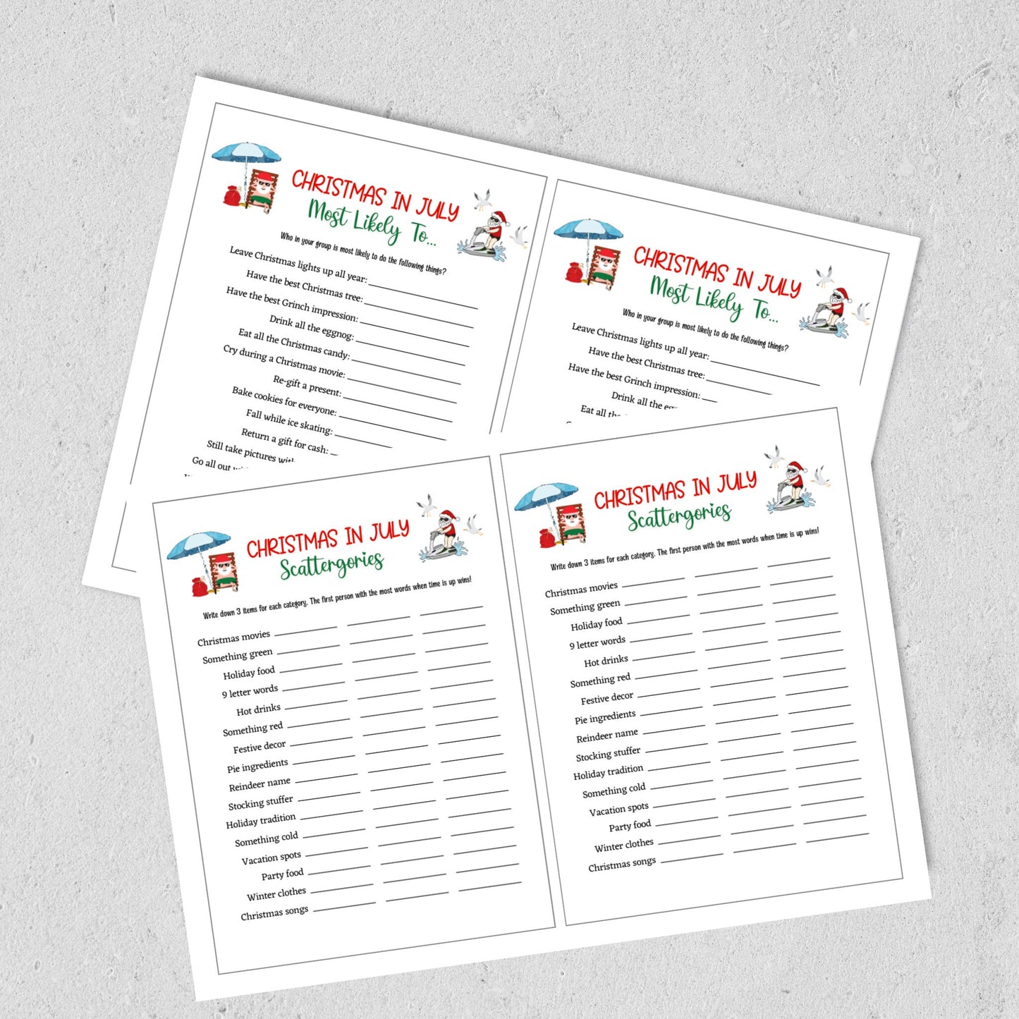 Christmas in July Games Bundle Printable, Family Activity, Office Party Xmas Games, Fun Holiday Games, Xmas Party Games For Kids & Adults