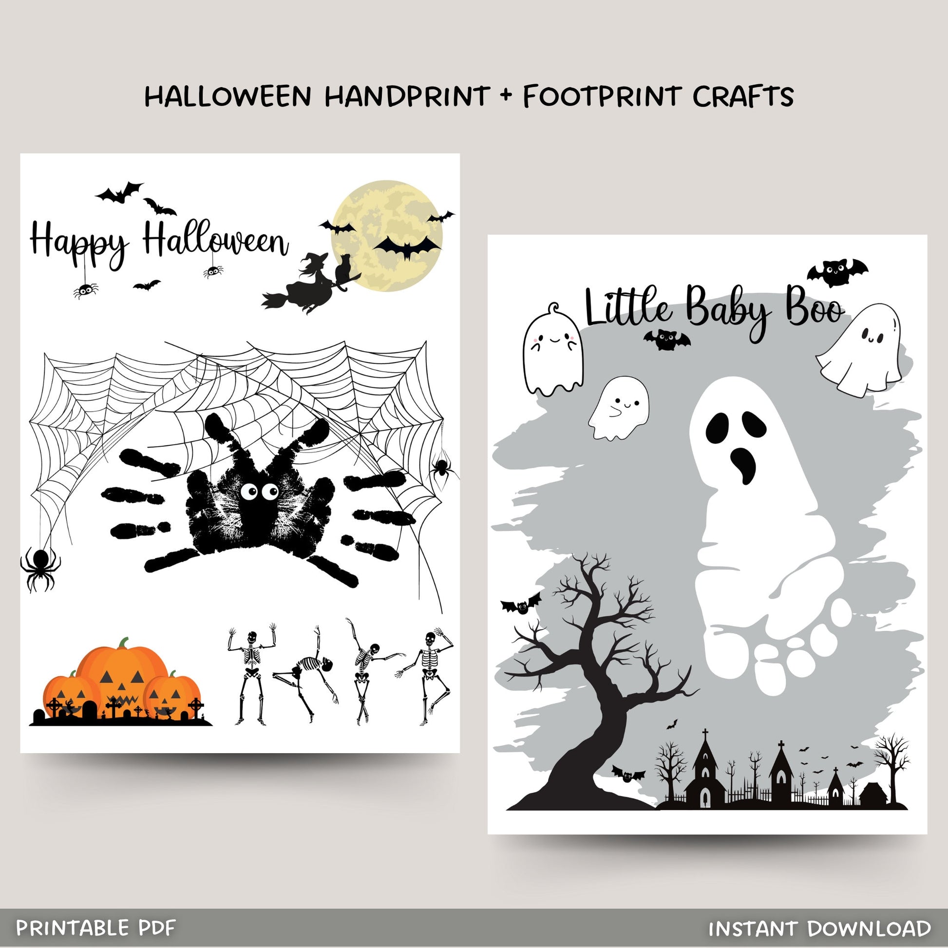 Halloween Handprint & Footprint Crafts Printable, DIY Art For Baby Toddler Kids, Memory Keepsake Ideas, Preschool Activity, First Halloween