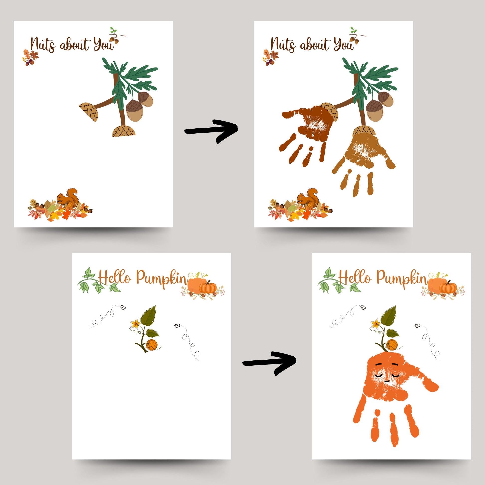 Fall Handprint Crafts Printable, DIY Autumn Art For Baby Toddler Kids, Memory Keepsake, Preschool Daycare Activity, Seasonal Gift Card Ideas