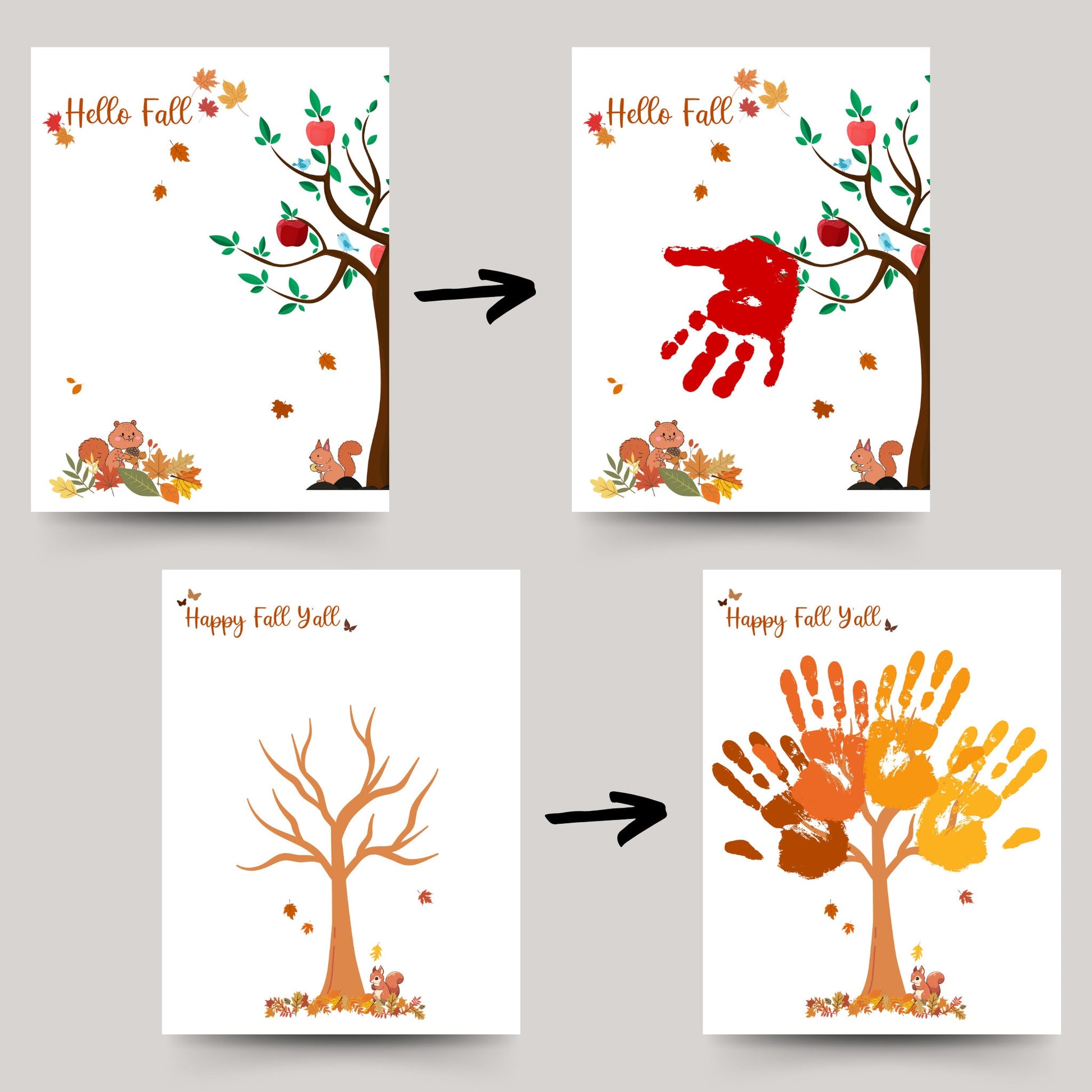 Fall Handprint Crafts Printable, DIY Autumn Art For Baby Toddler Kids, Memory Keepsake, Preschool Daycare Activity, Seasonal Gift Card Ideas