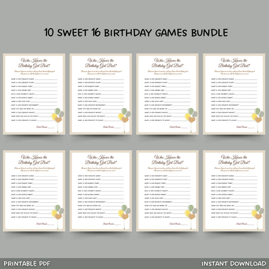 Sweet 16 Birthday Party Games Bundle Printable, 16th Birthday Games for Her, Teen Girl Birthday Activities, Sweet Sixteen Teenager Games