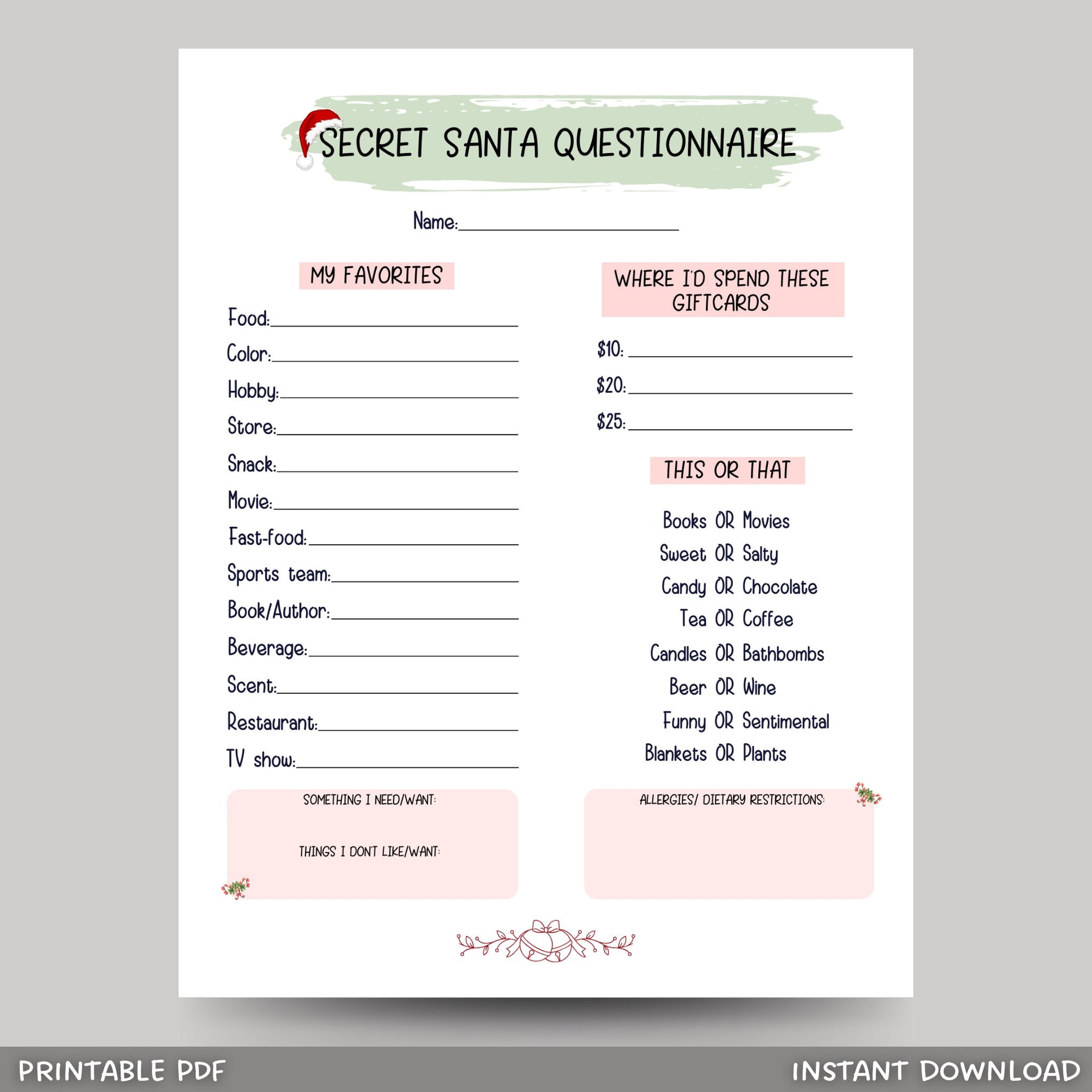 secret-santa-questionnaire-printable-gift-exchange-form-scribbled-llc for Free Printable Secret Santa Forms Secret Santa Questionnaire Printable, Gift Exchange Form – Scribbled LLC for Free Printable Secret Santa Forms