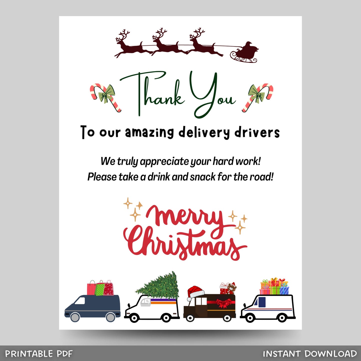 Delivery Driver Thank You Snack & Drink Sign, Christmas Delivery Driver Appreciation Sign, Mail Carrier Treat Basket Printable Sign