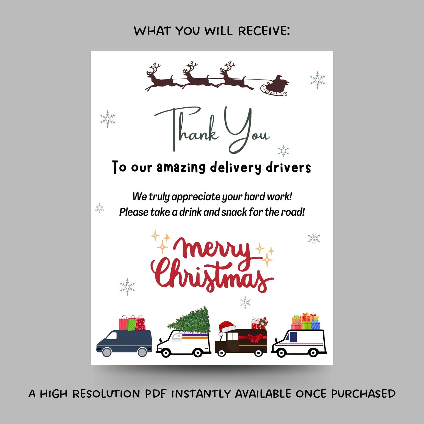 Treat Basket Printable Sign, Christmas Delivery Driver Appreciation Sign, Delivery Driver Thank You Snack & Drink Sign, Mail Carrier Sign