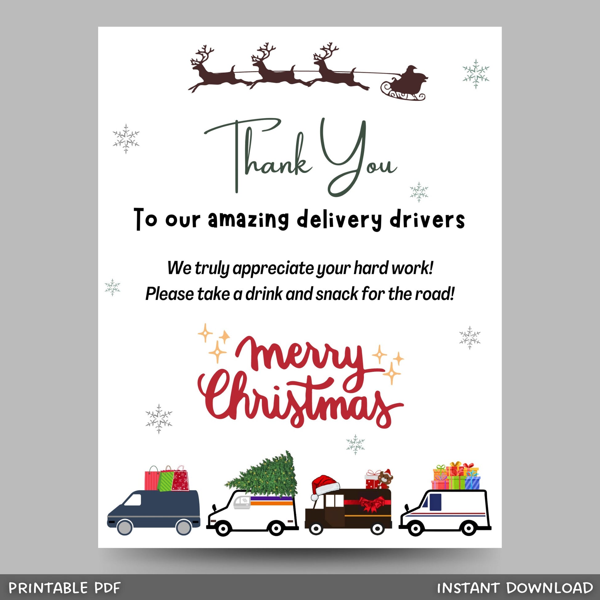 Treat Basket Printable Sign, Christmas Delivery Driver Appreciation Sign, Delivery Driver Thank You Snack & Drink Sign, Mail Carrier Sign