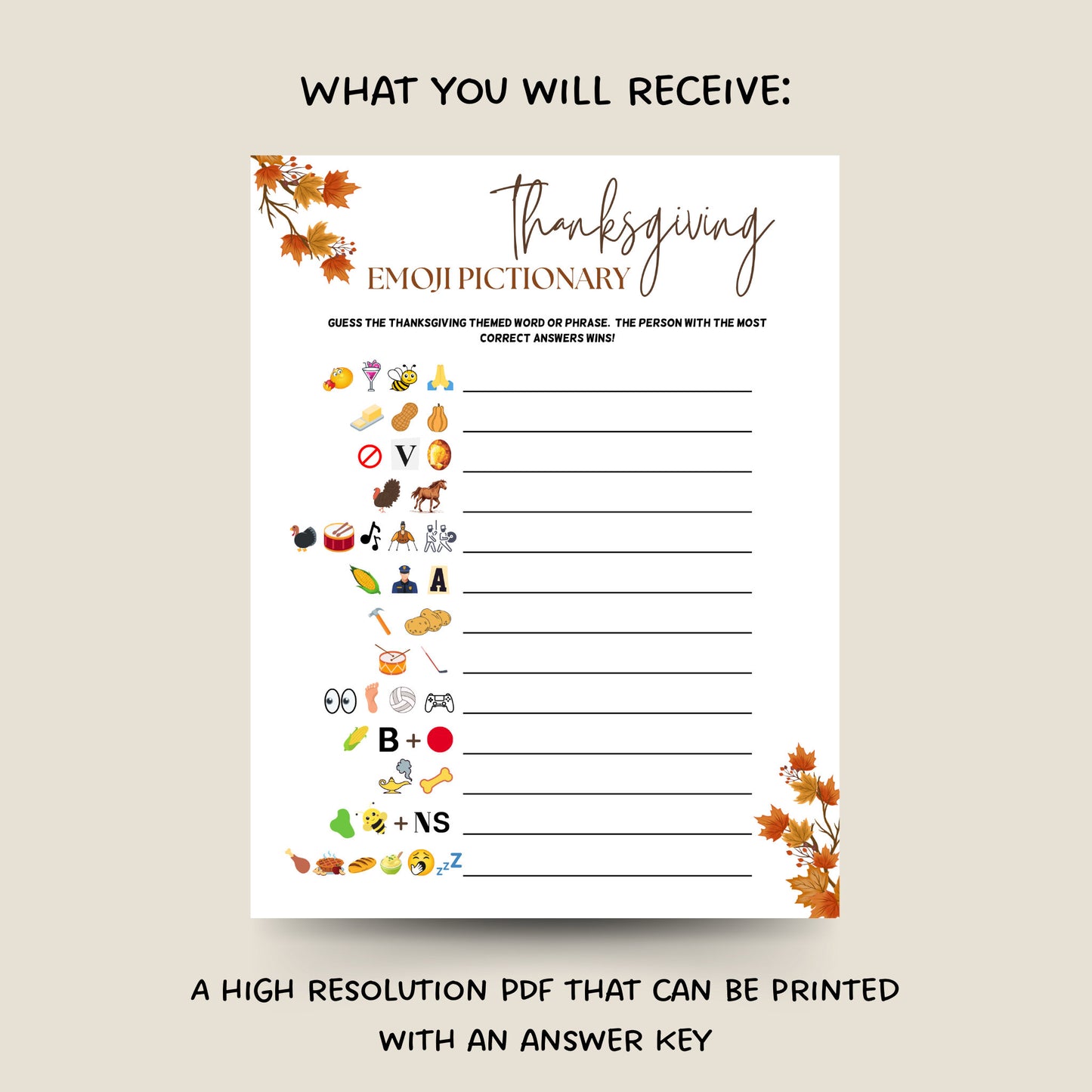 Thanksgiving Emoji Pictionary Game Printable, Friendsgiving Party Game, Fun Thanksgiving Trivia Game, Dinner Game, Family Fall Holiday Games