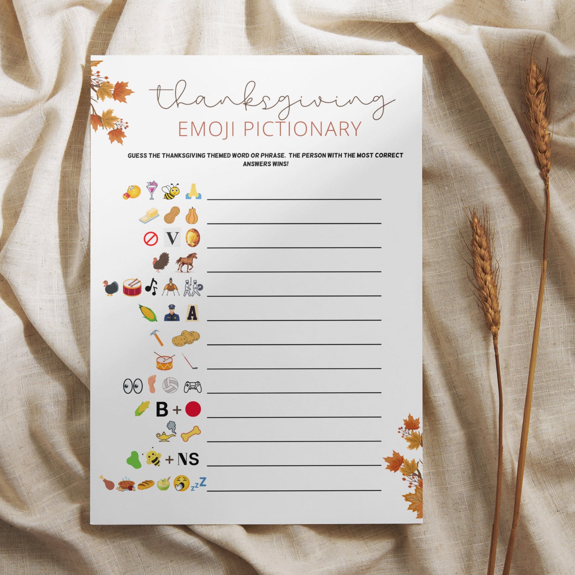 thanksgiving emoji pictionary printable, friendsgiving holiday