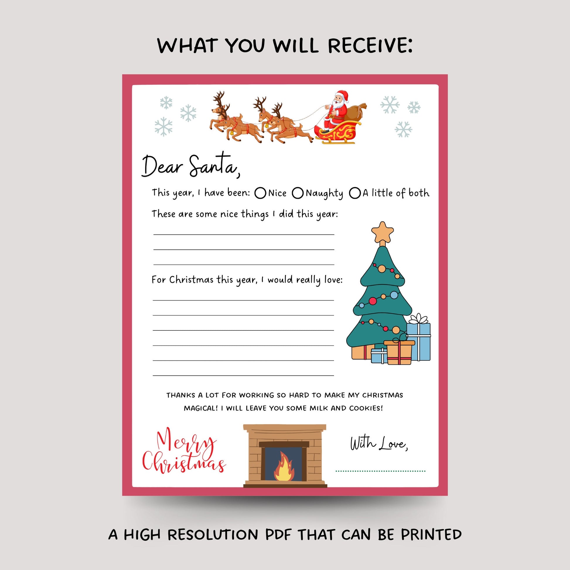 Letter to Santa Claus Printable, Dear Santa Letter, Kids Christmas Wish List, Fun Christmas Activity for Kids, Dear Santa Wish List Template